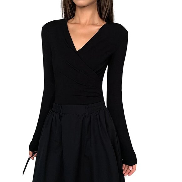 NWT Commense Black Long Sleeve Wrap Maxi Dress Size Medium (No Belt) - Picture 2 of 10